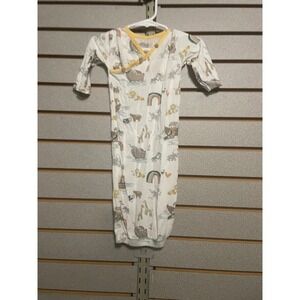Mud Pie Noahs Ark Baby Gown 0 3 Months Sleep Sack Kimono Snap White Yellow